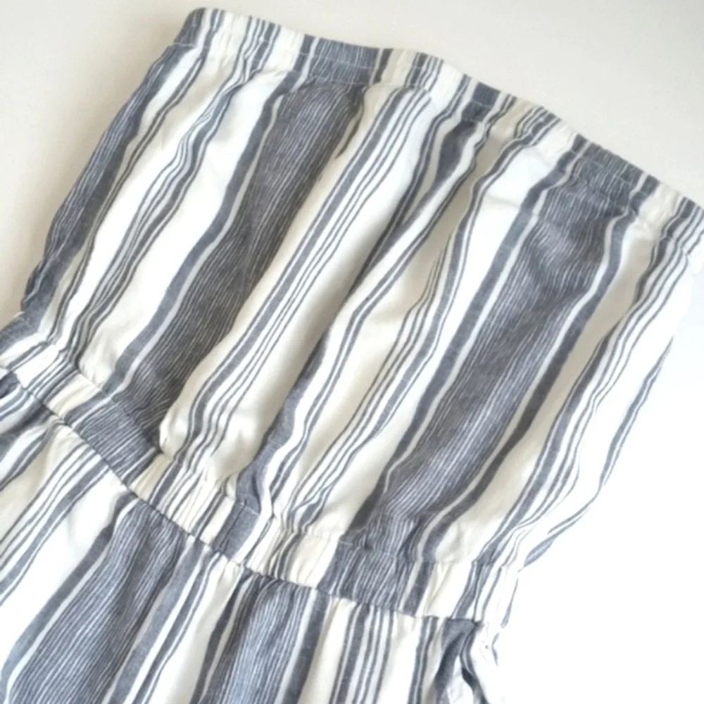 Naked Zebra Denim Blue & White Stripe Rayon Strapless Cropped Pantsuit Jumper S - Picture 6 of 11